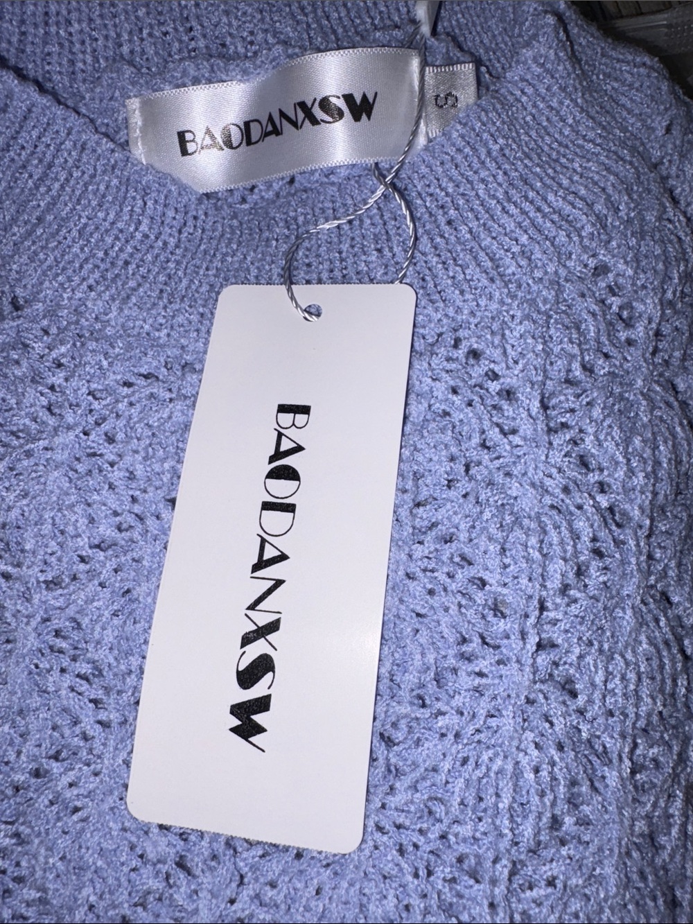 Lavender Open-Knit Crewneck Sweater